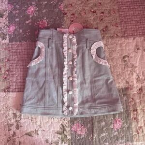 Japanese Light Blue Skirt with White Lace Trim